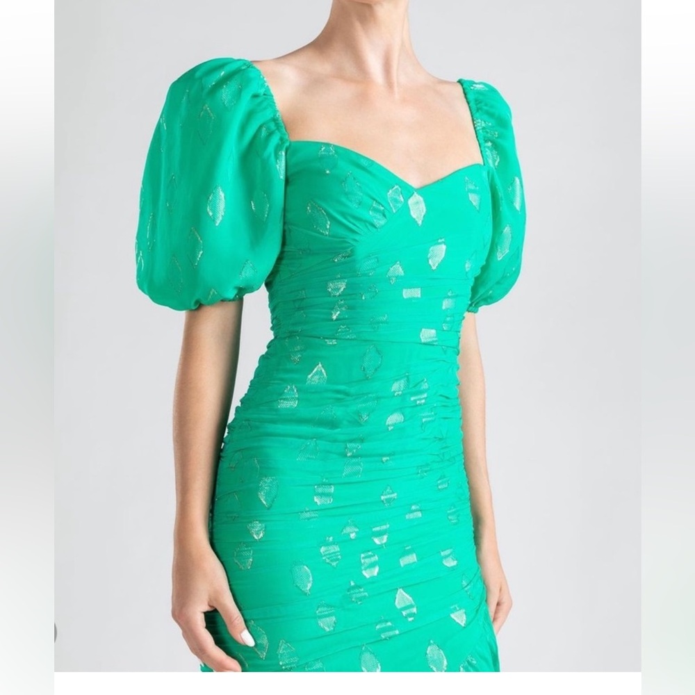 Shoshanna Midnight Emerald Puff Sleeve Mini Dress‎ Size 0